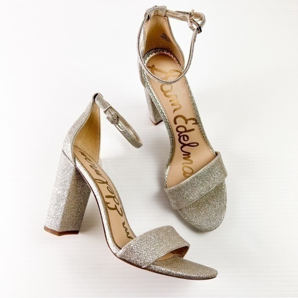 Sam Edelman Heel Sandals womens 10.5 Ankle Strap Open Toe Yaro Gold Mesh Heel - Picture 1 of 12
